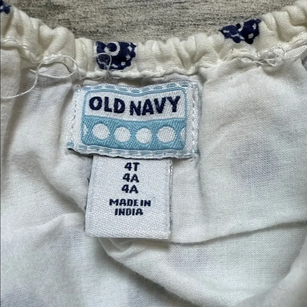 Old Navy White Dress with Navy Dots and Red Hem